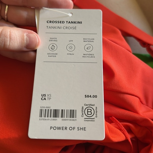 NWT Athleta Crossed Tankini Top Swim Surf Vermillion Orange Size XS style 537036 - Picture 2 of 2